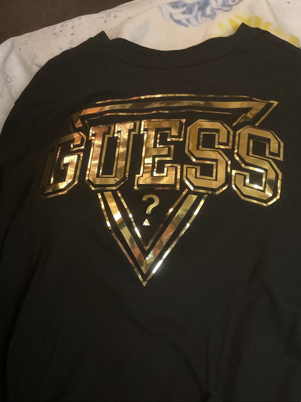 GUESS Kids Black Sweatshirt with Metallic Gold Logo